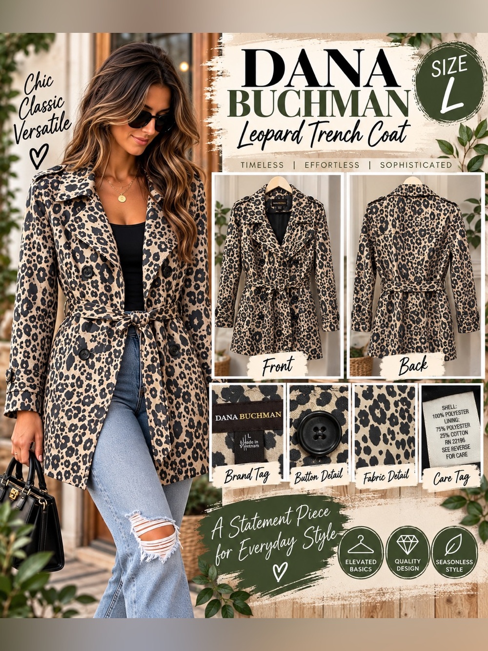 Dana Buchman Leopard Trench Coat